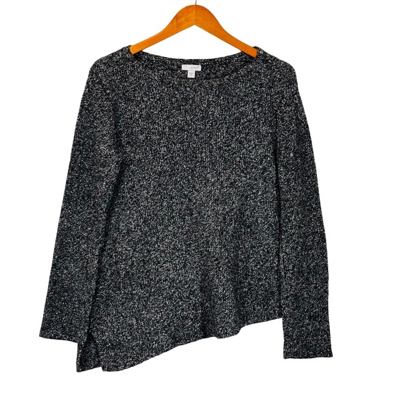 Pure Jill Sweaters - Pure Jill Sweater Womens XS Black Marled Asymmetrical Hem Wool Blend Pullover